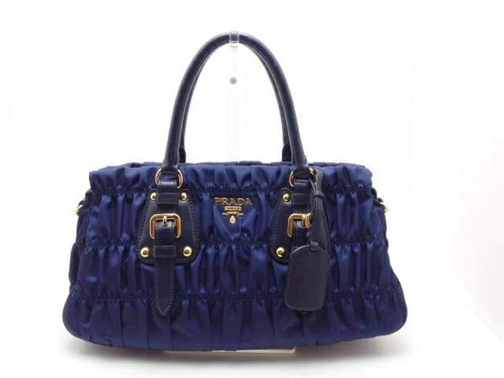 Prada Shoulder Bag Gathered Calfskin Navy Blue Black